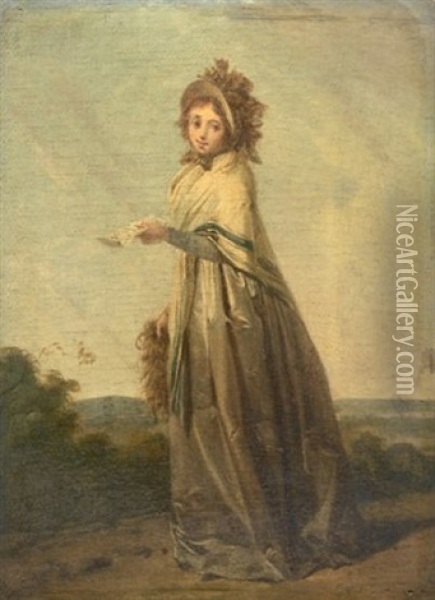 Jeune Femme En Robe De Soie Dans Un Paysage Oil Painting - Henri Nicolas Van Gorp
