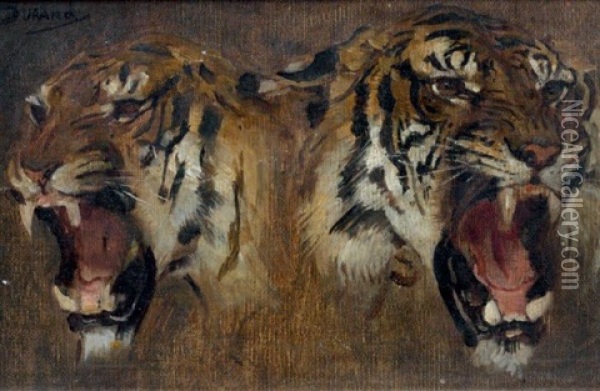 Deux Tetes De Tigres Oil Painting - Gustave Surand