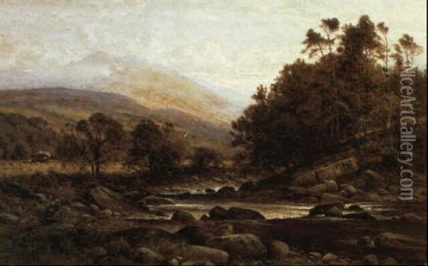 A River Landscape Oil Painting - Alfred Augustus Glendening Sr.