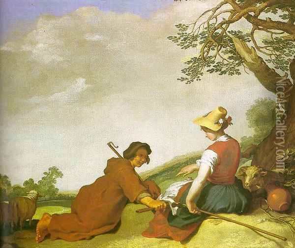 Shepherd and Sherpherdess 1627 Oil Painting - Abraham Bloemaert