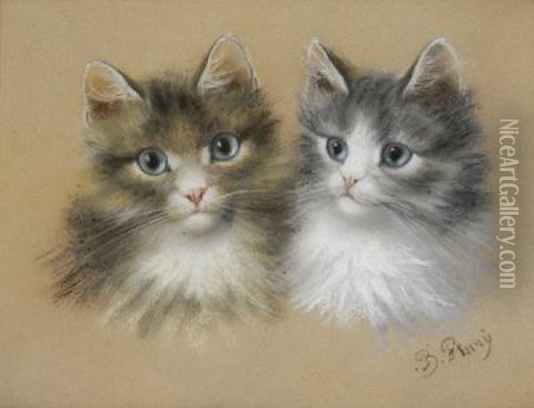 Zwei Katzen. Oil Painting - Burkhard Katzen-Flury