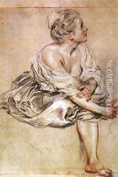 Young Woman Seated Oil Painting - Jean-Antoine Watteau