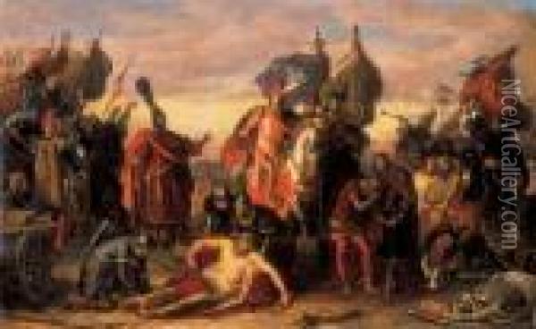Laszlo Kun And Habsburg Rudolphe After The Battle In Morvamezo Oil Painting - Than Mor