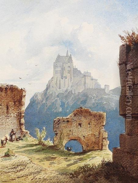 Ruinen Mit Blick Auf Eine Burg Oil Painting - Christian Jank