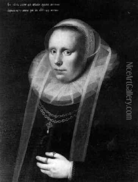 Portrait Of A Lady Wearing A Black Dress & Bonnet Oil Painting - Gortzius Geldorp