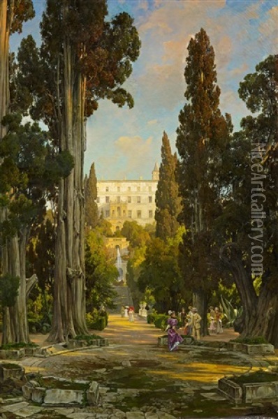 Im Park Der Villa D'este In Rom Oil Painting - Theodor Groll