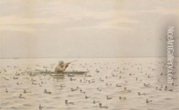 Shooting Among Ducks Oil Painting - Arthur Burdett (Sr.) Frost