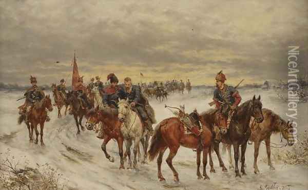 Cossacks I Oil Painting - Ludwik Gedlek