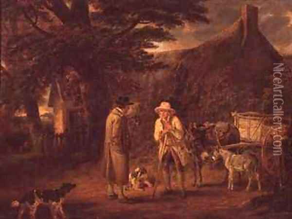 Donkey Cart and Two Men Oil Painting - George Garrard
