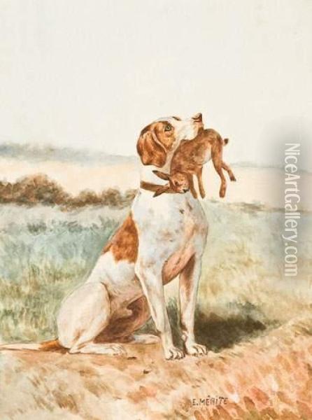 Chienrapportant Un Lapin Oil Painting - Paul-Louis-Frederic Liot