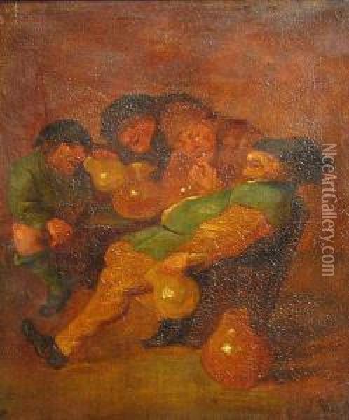 Men Seated At A Table Drinking Oil Painting - Joos van Craesbeeck
