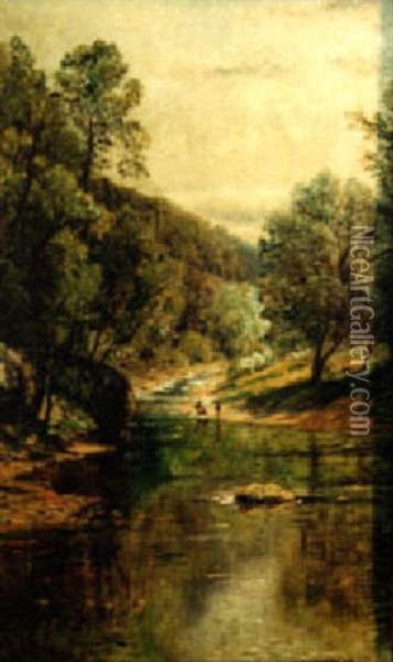 Fishing In A Stream Oil Painting - Edmund Darch Lewis