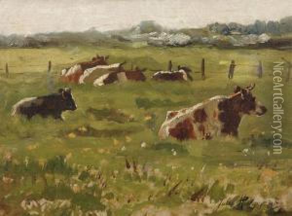 Cows In The Meadow Oil Painting - Jules Montigny