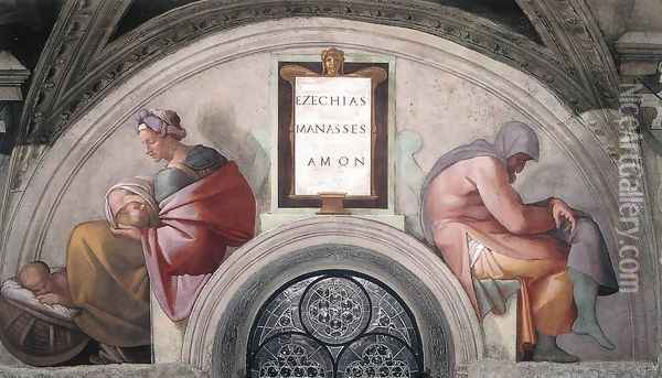 Hezekiah - Manasseh - Amon 1511-12 Oil Painting - Michelangelo Buonarroti