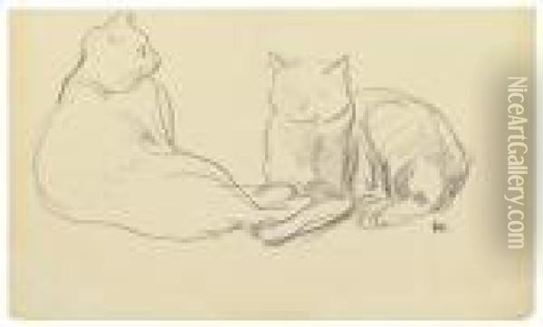 Deux Chats. Oil Painting - Theophile Alexandre Steinlen