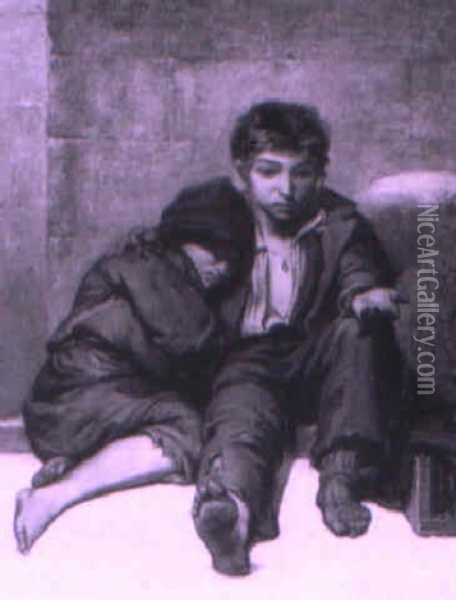 The Street Sleepers Oil Painting - Eugene Joseph Lejeune