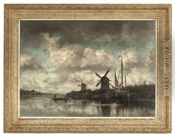 Windmills Oil Painting - Fredericus Jacobus Van Rossum Du Chattel