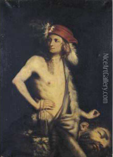 David With The Head Of Goliath Oil Painting - Guido Cagnacci
