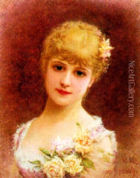 Young Blonde Girl Oil Painting - Emile Eisman-Semenowsky