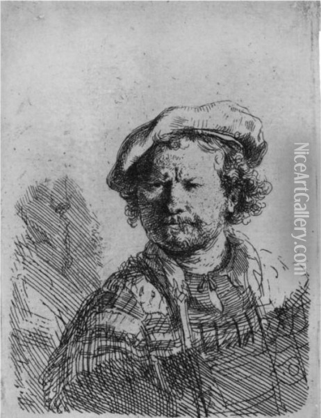 Self Portrait In A Flat Cap And Embroidered Dress (b., Holl. 26;h. 157; Bb. 38-1) Oil Painting - Rembrandt Van Rijn
