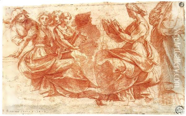 Group of Figures Holding Book Oil Painting - Polidoro Da Caravaggio (Caldara)