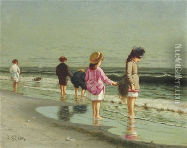 Kids On A Beach Oil Painting - Samuel S. Carr