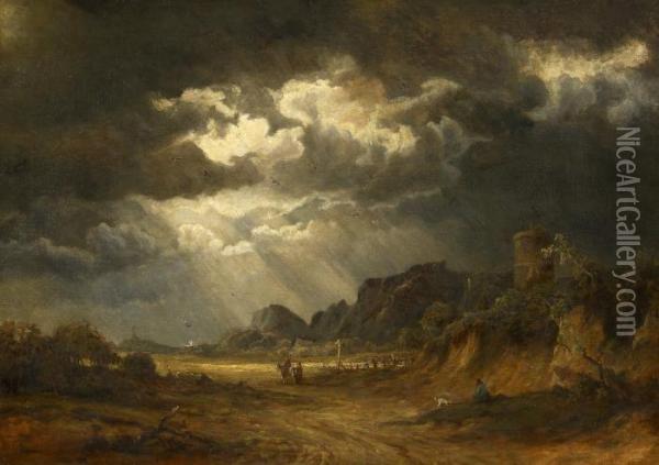 Stormy Landscape With Shepherds Oil Painting - Georges Michel