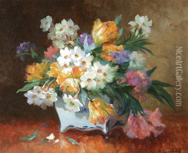 Les Tulipes Perroquet Oil Painting - Eugene Henri Cauchois