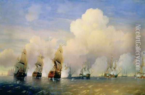 The Russo-Swedish Sea War near Kronstadt in 1790 Oil Painting - Aleksei Petrovich Bogolyubov