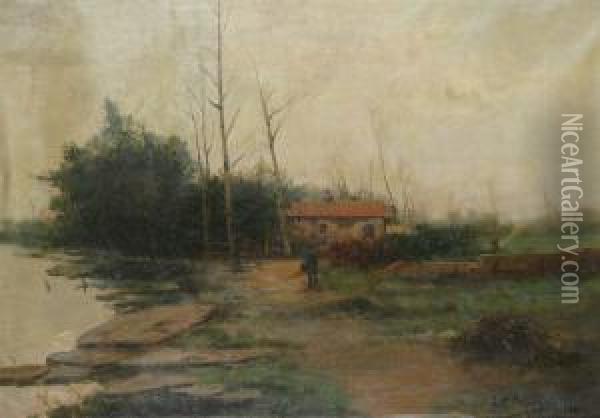 Landschap Met Koppel Boeren Bij De Hoeve Oil Painting - Jose Maria Marques Garcia
