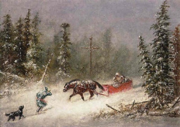 Habitants In A Blizzard Oil Painting - Cornelius David Krieghoff