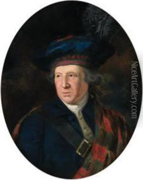 Portrait Of A Gentleman, Bust-length, With A Bonnet And A Kerrtartan Plaid Oil Painting - William Smellie Watson