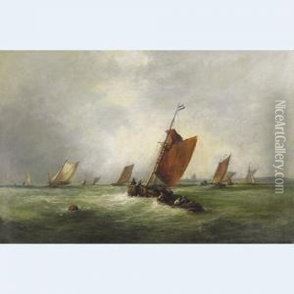 Shipping Off The Coast Oil Painting - James Edwin Meadows