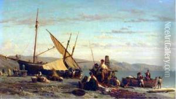 Bringing In The Catch Oil Painting - Karl Girardet