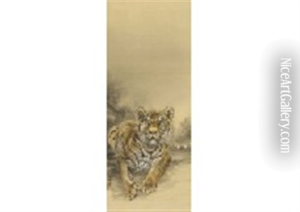 Wild Tiger Oil Painting - Suiseki Ohashi