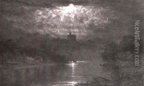 Blick Auf Windsor-castel Bei Mondlicht Oil Painting - Albert Goodwin