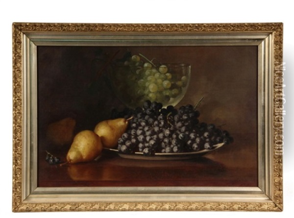 Still Life With Grapes And Pear, Glass Bowl Oil Painting - Frederick S. Batcheller