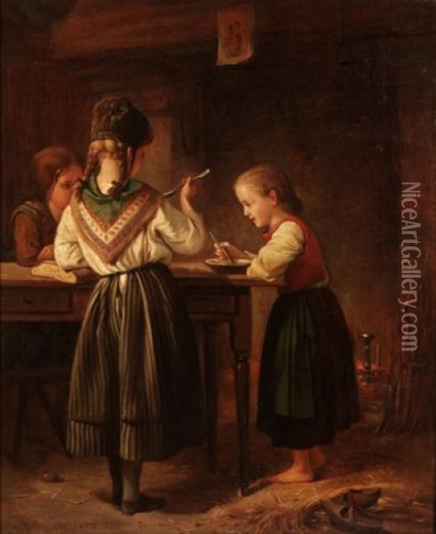 Le Dejeuner Des Enfants Oil Painting - Charles Auguste Romain Lobbedez