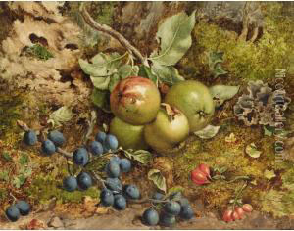 Still Life With Apples And Plums Oil Painting - John William Hill