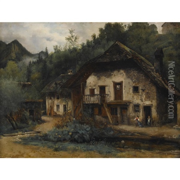 Altes Bauernhaus Mit Spinnerin Oil Painting - Victor Marie Felix Danvin