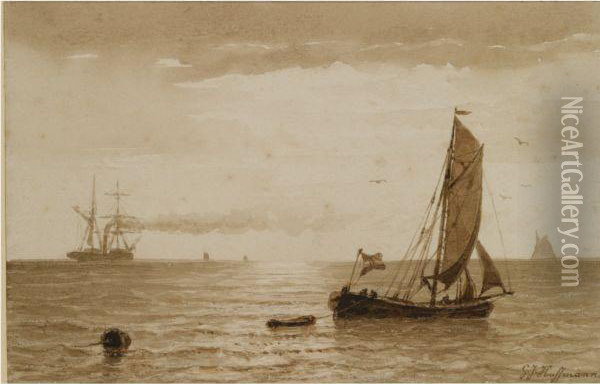 Sailing In Sunlit Waters Oil Painting - Georges Johannes Hoffmann