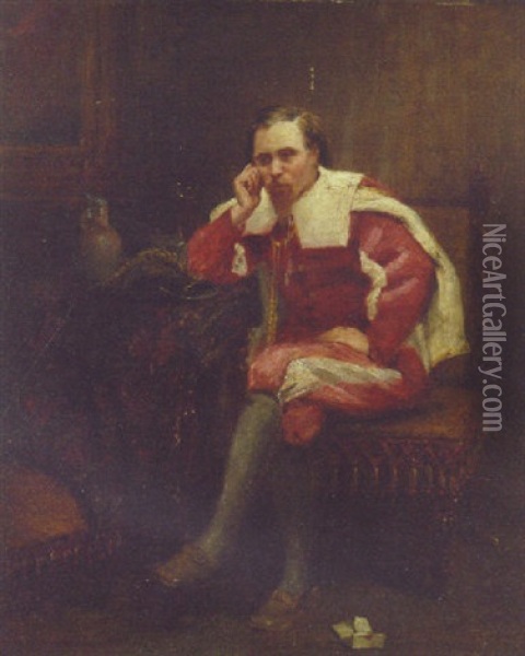A Cavalier In An Interior Oil Painting - John Brown Abercromby