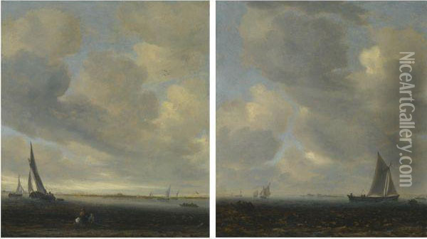 An Estuary Scene With A View Of Haarlem Beyond Oil Painting - Salomon van Ruysdael
