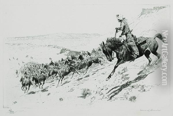 Running Wild Horses Oil Painting - John Edward Borein