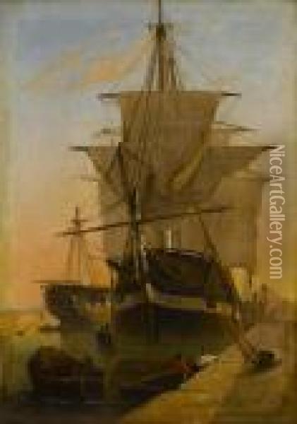 Vor Anker Liegende Segelschiffe Oil Painting - Richard Parkes Bonington