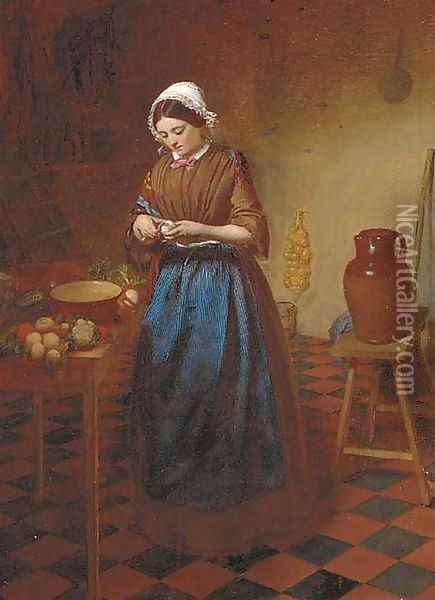 Peeling turnips Oil Painting - A. D. Macallister