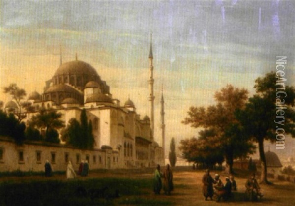Constantinople, Devant La Mosquee Oil Painting - Hippolyte Victor (Valentin) Sebron