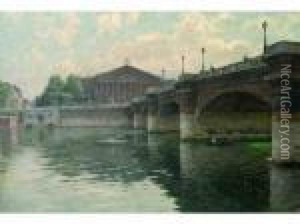 La Chambre Des Deputesvue De La Seine Oil Painting - Alfred Renaudin