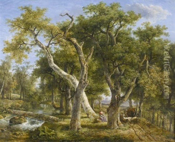 Waldlandschaft Mit Hirtin Oil Painting - Jean-Louis Demarne