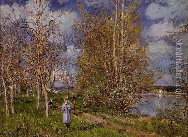 The Small Meadow In Spring - By Oil Painting - Alfred Sisley